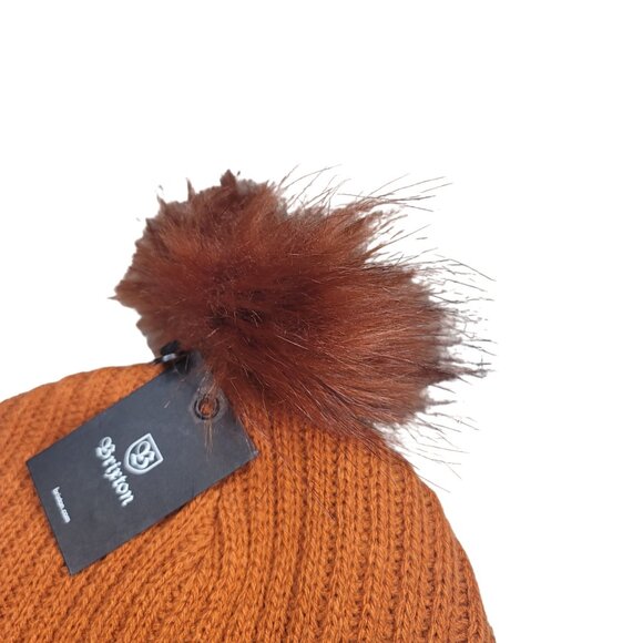 Brixton NWT Women's Alison Beanie Knit Hat Burnt Orange with Faux Fur Pom Pom - Picture 3 of 8